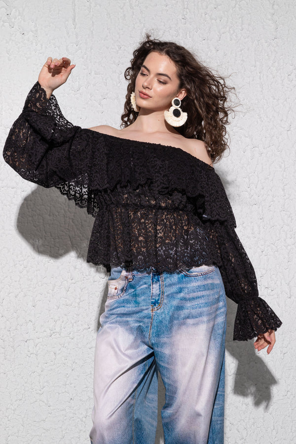 Cabano Sugarbird Lace fekete top