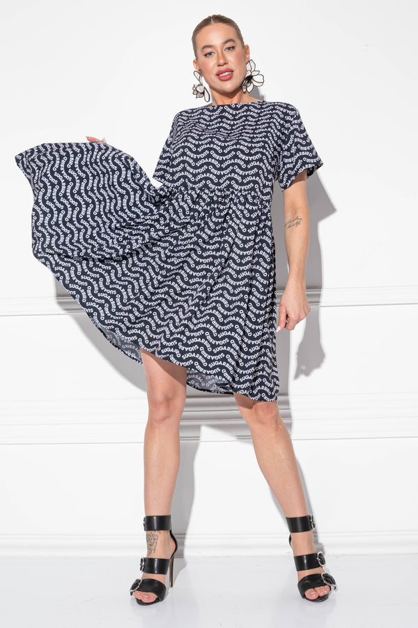 Yodani Wave Monogram Black Dress