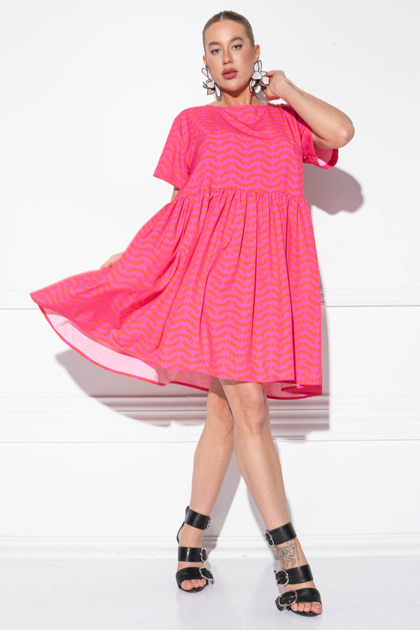 Yodani Wave Monogram Pink Dress