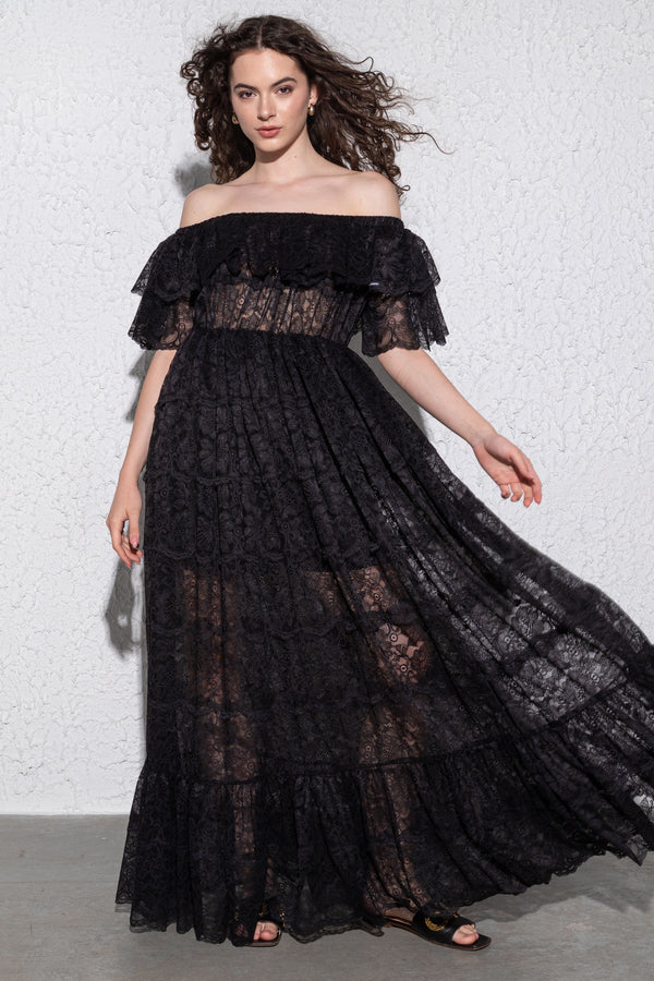 Cabano Maxi Sugarbird Lace fekete ruha