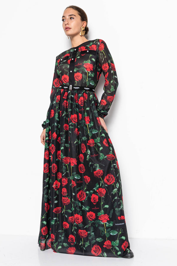 Inilla Maxi Black Rose Garden ruha