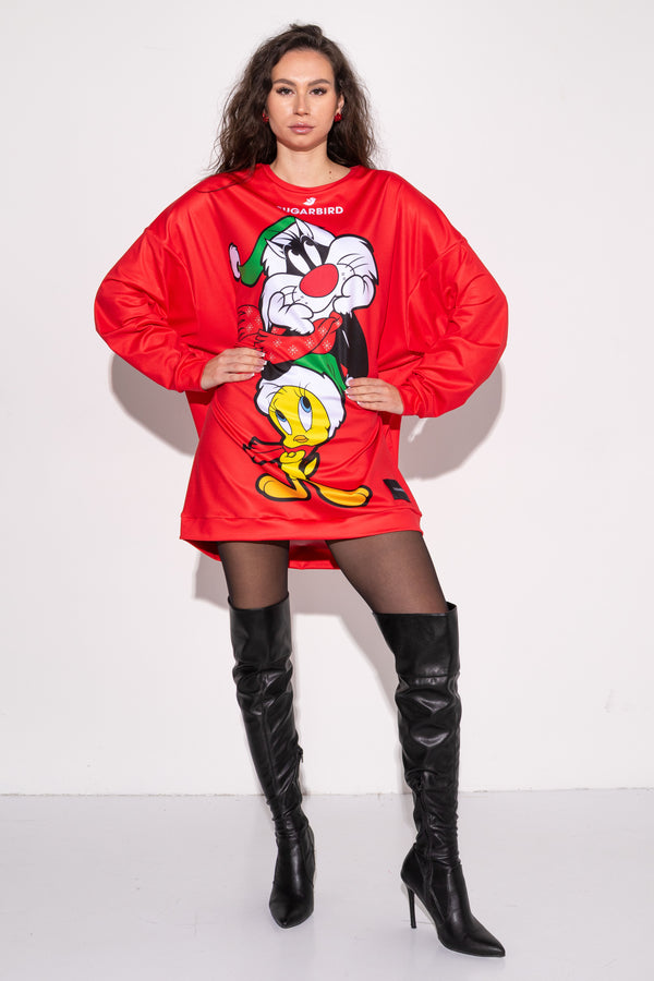 Otellon WarnerBros. X-Mas piros pulóver